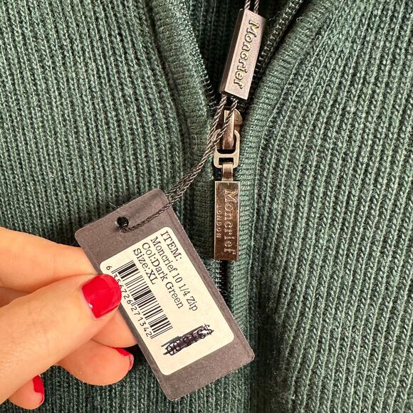 Moncrief Sweater Mens XL Dark Green Knit Pullover Quarter Zip Wool Cashmere NWT - Picture 3 of 9